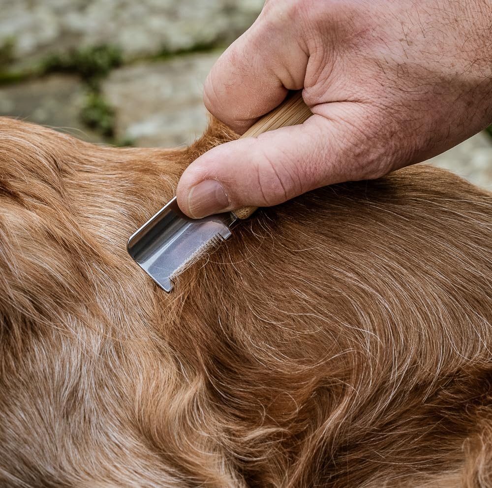 Mikki Bamboo Stripping Knife For Dog Grooming, For Stripping Overgrown Hair from Top Coat, Long Lasting Anti-Rust Blades, Easy Hold Contoured Handle, Fine Tooth for Silky Coated Dogs