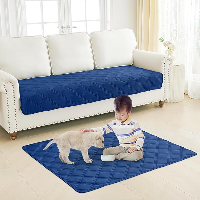 Smiry Waterproof Dog Bed Cover Blanket 82x120, Soft Reversible Pet Blanket, Washable Leakproof Cats Dogs Couch Cover for Sofa, Couch, Furniture, Navy/Blue