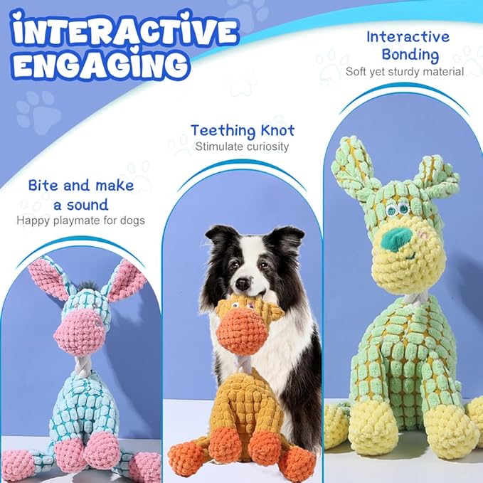 2025 New Dog Toys, Indestructible Plush Dog Toy, Dogs Toys for Aggressive Chewers, Dogs Squeaky Chew Toy for Indoor Pups Teething (Orange+Blue)