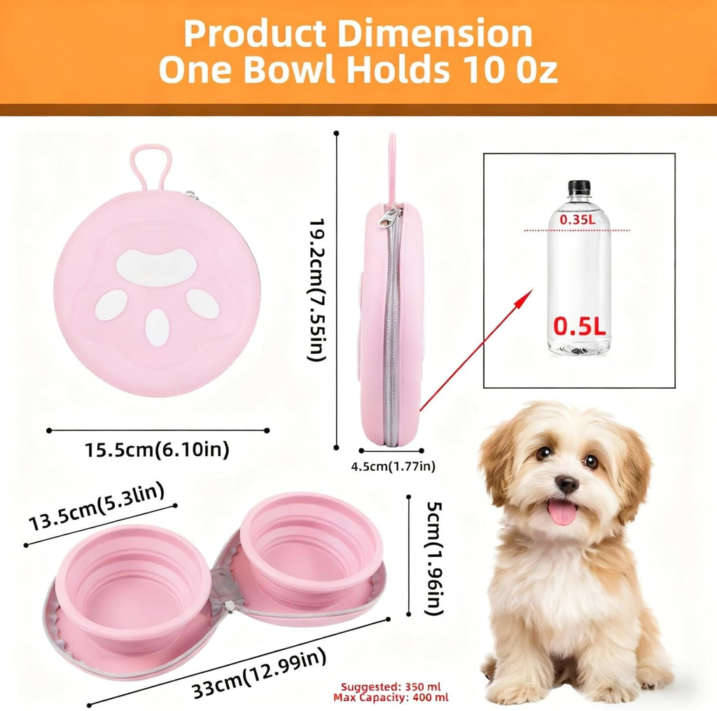 Zegcohjave Collapsible Dog Bowls, 2-in-1 Silicone Portable Dog Food and Water Bowl, Travel Pet Bowls for Dogs & Cats, Ideal for Camping, Hiking and Outdoor Adventures(Pink)