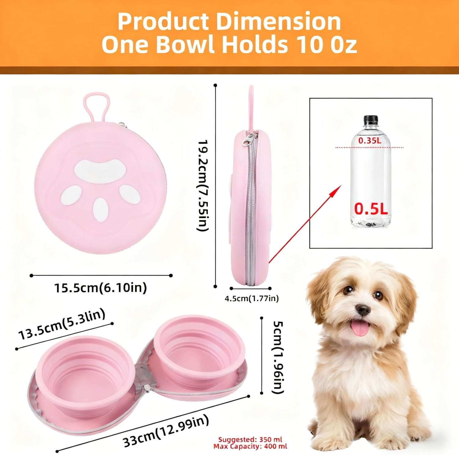 Zegcohjave Collapsible Dog Bowls, 2-in-1 Silicone Portable Dog Food and Water Bowl, Travel Pet Bowls for Dogs & Cats, Ideal for Camping, Hiking and Outdoor Adventures(Pink)