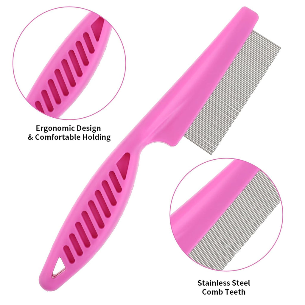 TIESOME Pet Hair Comb Tear Stain Removal,2 Pack Multifunctional Pets Grooming Comb Kit 2 in 1 Dog Combs Stainless Grooming Massage Dual-Sided Comb for Knots Crust Floating Hair Tangle Fleas(Pink) | Multifunctional Pets Grooming Comb Kit, 2 in 1 Dog
