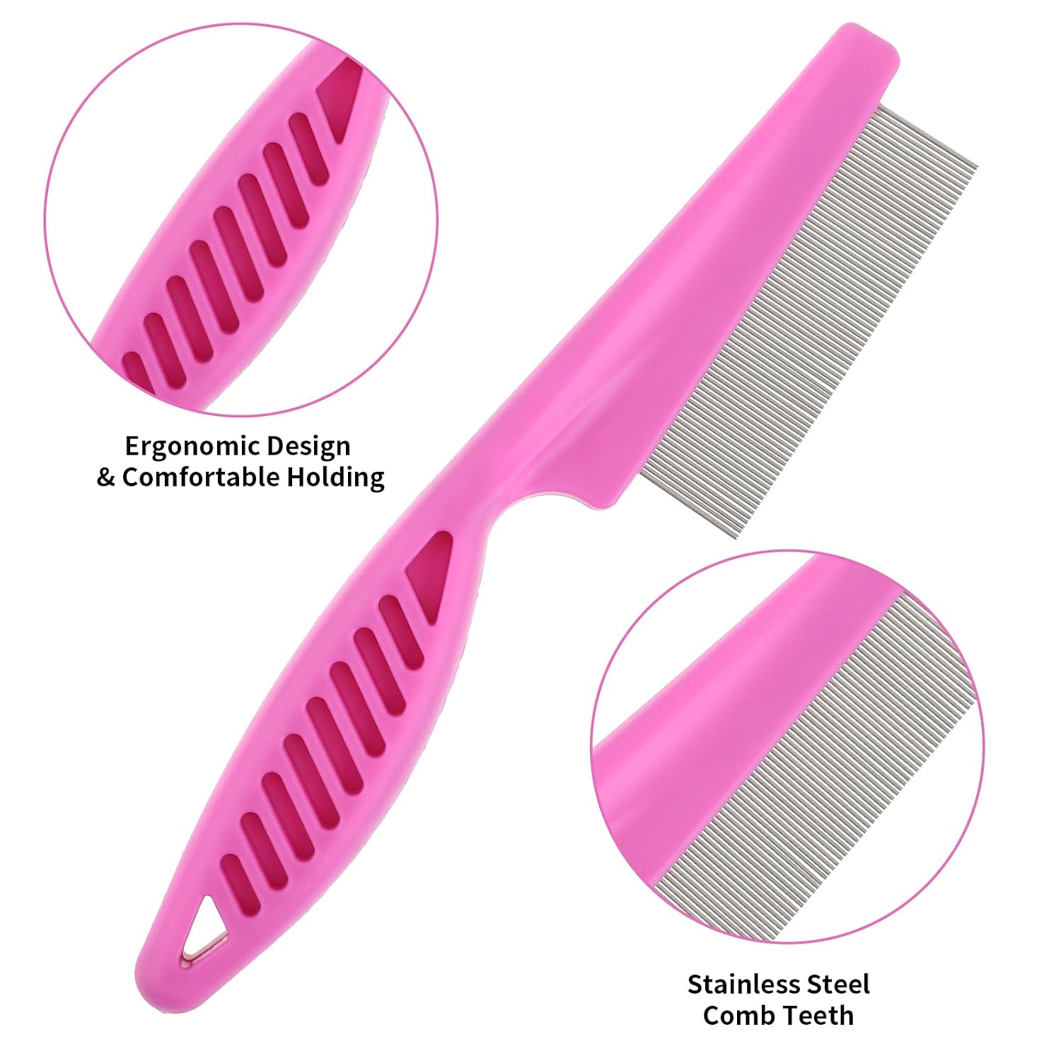 TIESOME Pet Hair Comb Tear Stain Removal,2 Pack Multifunctional Pets Grooming Comb Kit 2 in 1 Dog Combs Stainless Grooming Massage Dual-Sided Comb for Knots Crust Floating Hair Tangle Fleas(Pink) | Multifunctional Pets Grooming Comb Kit, 2 in 1 Dog