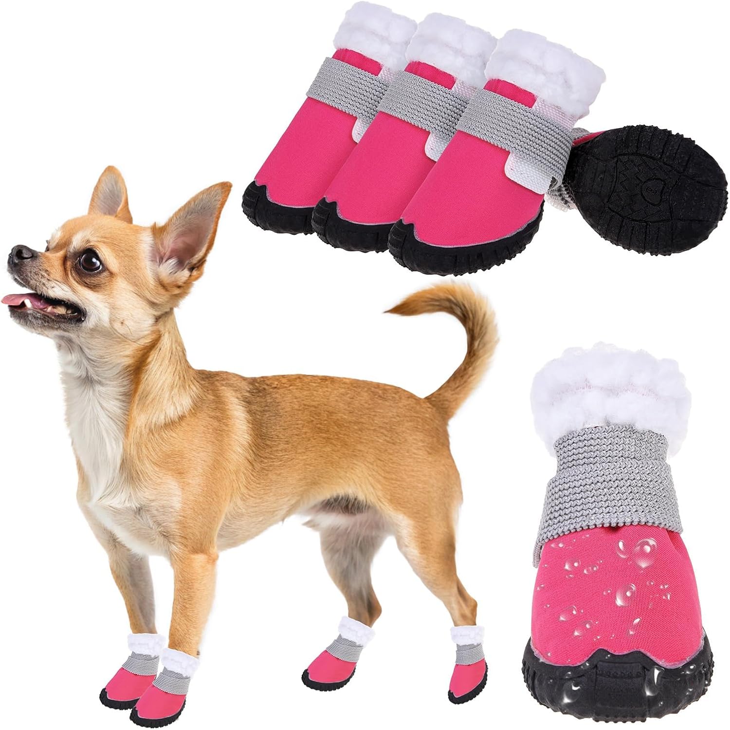 BEAUTYZOO Dog Winter Boots, Waterproof Dogs Snow Shoes with Anti-Slip Sole & Warm Fleece Lining-Indoor Outdoor Paw Protectors for Small Dogs, Puppy Booties to Prevent Licking on Hardwood Floors,Size 3