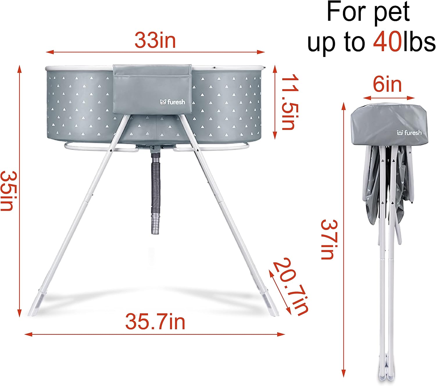 Portable Foldable Dog Bathtub for Small & Medium Dogs (Gray) | Lightweight aluminum frame with elevated design for comfortable bathing and easy storage.