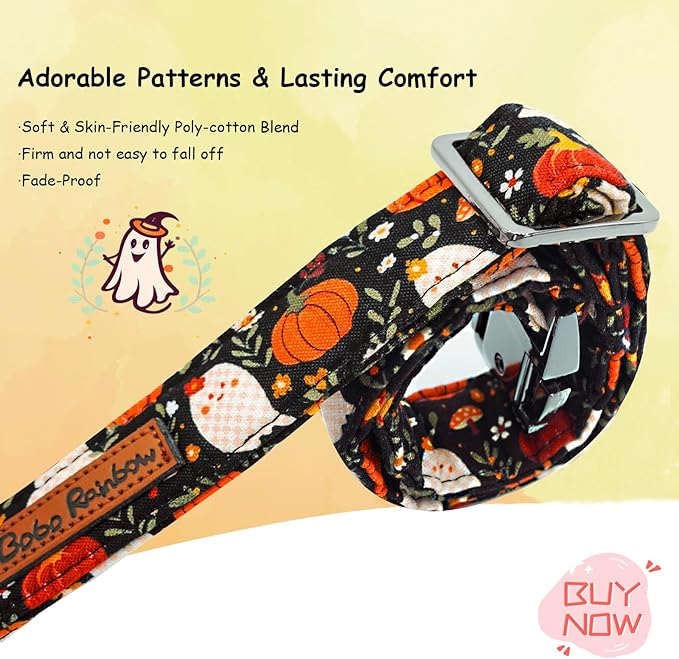 Halloween Dog Collar, Ghost Print Adjustable Pet Collar Fall Pumpkin Cute Cotton Soft Collars with Bow Tie Fall Metal Buckle Holiday Puppy Collars Boy&Girl Gift for X-Small Dogs