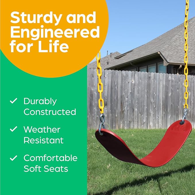 Pack of 1 Swing Seat Replacement Kit with Heavy Duty Chains - Backyard Swingset Playground Accessories for Kids (Red)