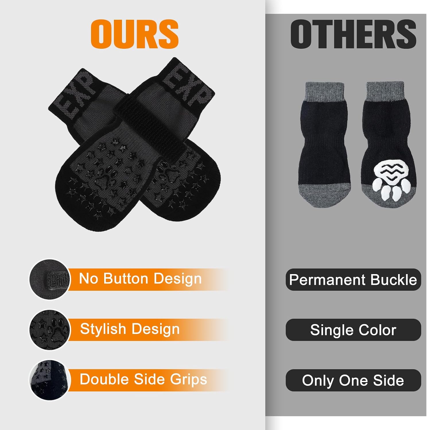Anti Slip Dog Socks to Prevent Licking Paws, Dog Shoes for Hot Pavement, Booties for Hardwood Floors, Dog Boots & Paw Protectors with Grippers for Small Medium Large Senior Dogs Black