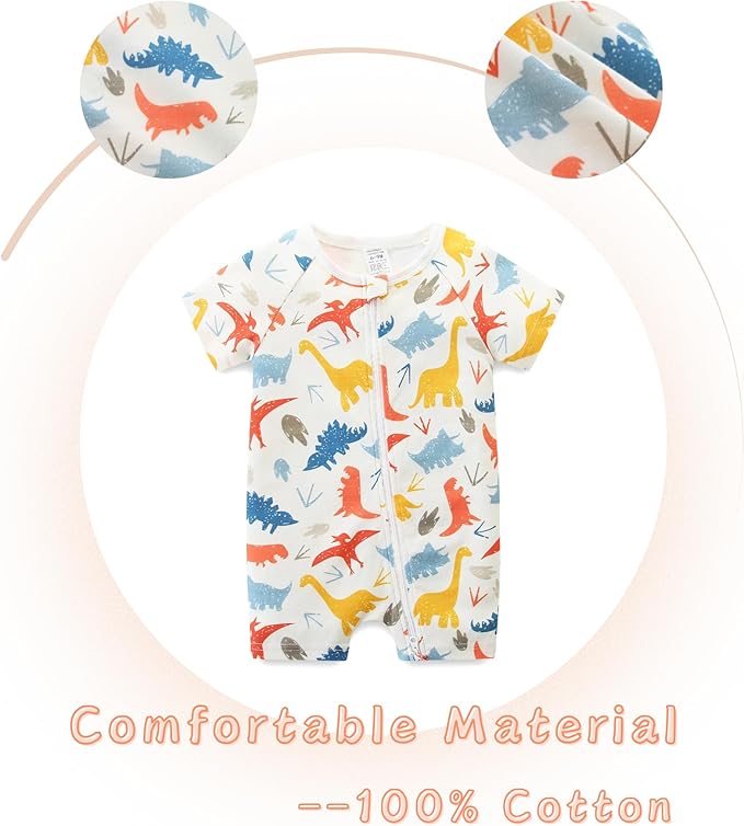 Unisex Summer Trendy 2-Pack Rompers Short Sleeve Zipped Bodysuit Infant Cotton Outfits