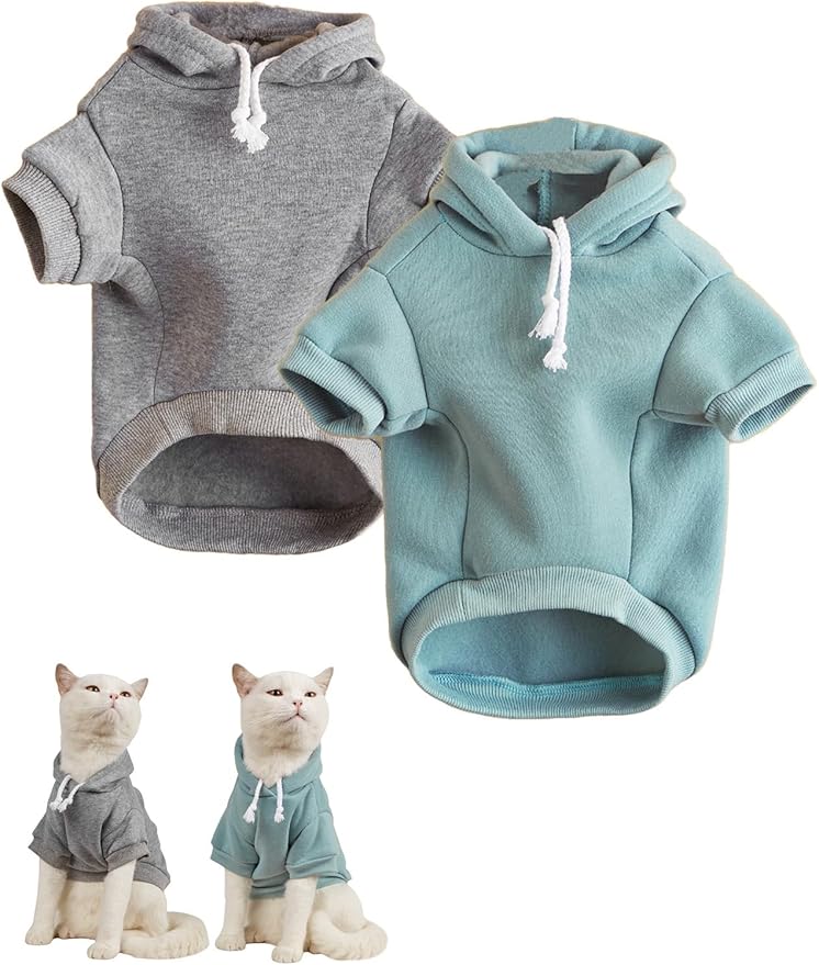 QWINEE Basic Dog Hoodie Sweatshirt Puppy Sweater Warm Cat Costumes Pet Clothes for Chihuahua Puppy Kitten Small Medium Dogs Grey and Cadet Blue X-Small