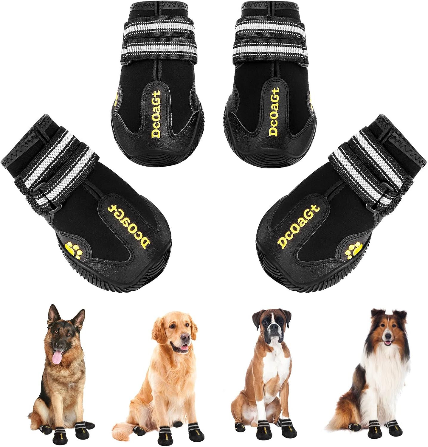 DcOaGt Dog Shoes Large Size Dogs XXL,Waterproof Dog Boots Dog Booties | Breathable Anti-Slip Paw Protectors for Hot Pavement Winter Snow for Hiking Walking with Reflective Strip Black, 4PCS,Size 9