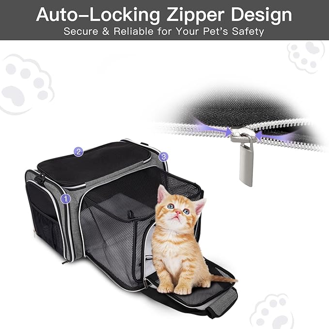 BAGLHER Cat Carrier Bag,Airline Approved Pet Carrier Soft Side Pet Travel 5 Sides Open Doors 3 Sides Expandable Foldable Dog Carrier with Fleece Pad