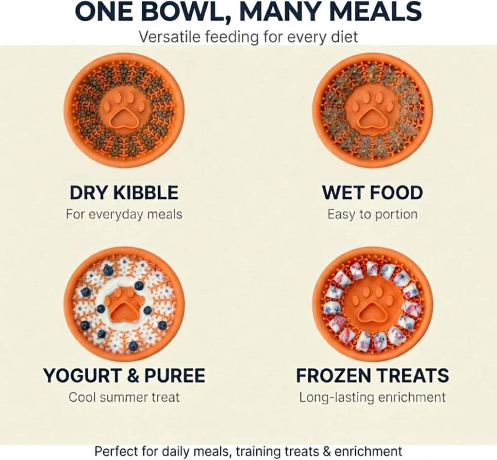 Dog Slow Feeder Lick Bowl to Prevent Fast Eating, Steel Reinforced Rim, Non-Slip Suction Base, BPA-Free Silicone, Dishwasher & Freezer Safe, Helps Extend Mealtime & Keep Dogs Calm(Orange)