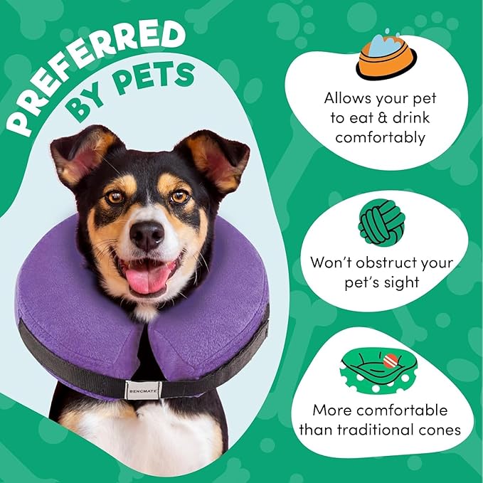 BENCMATE Inflatable Dog Cone Collar Alternative, Soft Dog Cone for Small Medium Large Dogs and Cats, Neck Recovery ECollar Donut Collar After Surgery (Medium+, Purple)