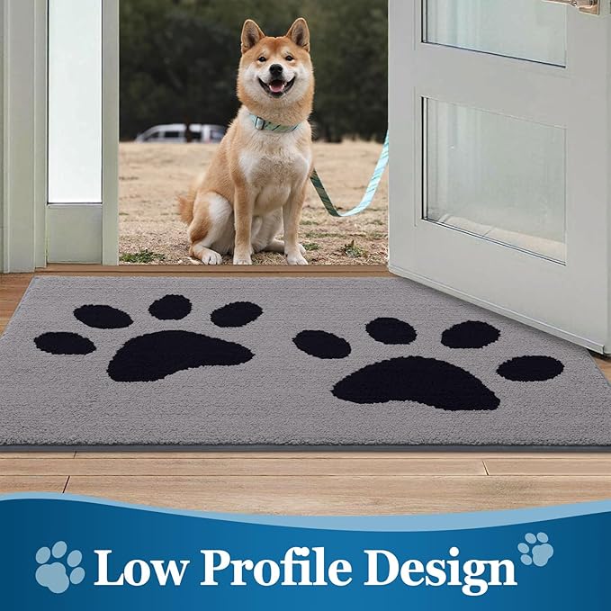 Buganda Dog Door Mat for Muddy Paws, Absorbent Dirt Trapper Washable Indoor Doormats, Non Slip Low-Profile Mud Mat for Dogs, Front Entrance Doormat for Inside Floor (70x24 Inches, Grey)