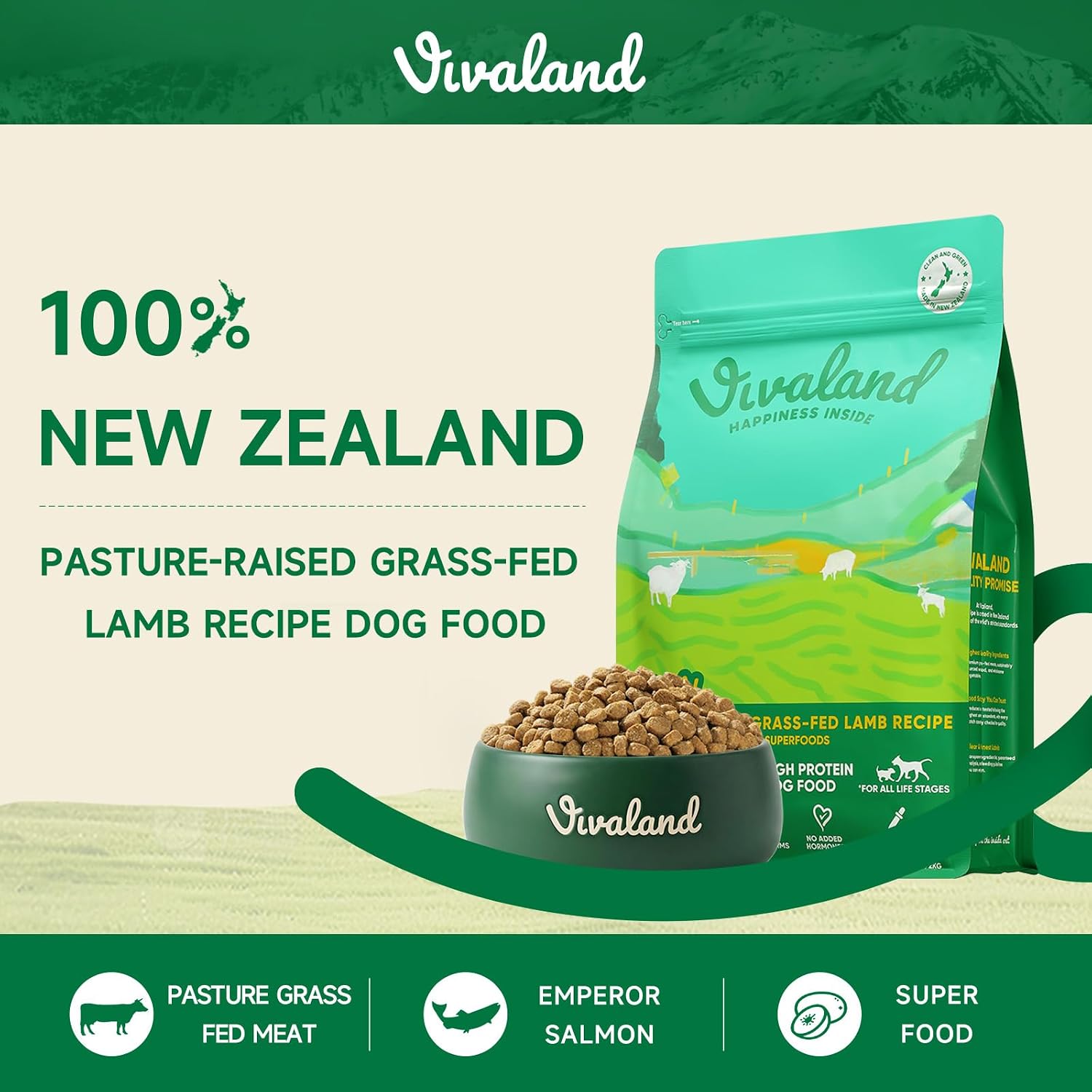 Air-Dried Dog Food - New Zealand, Pasture-Raised Grass-Fed Lamb Recipe with Superfoods Dog Food, 4.5 lb / 2 KG
