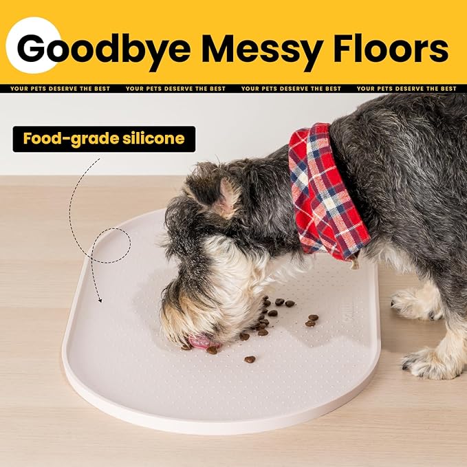 Dog Food Mat,Raised Edges Pet Food Mats for Spill Containment,BPA-Free Silicone Cat Dog Feeding Mat for Floor Waterproof,Rubber Pet Placemats for Food and Water Bowls 1/2 Inch