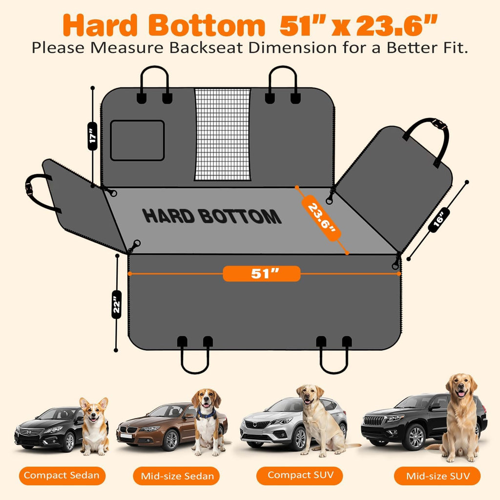 URPOWER PU Leather Hard Bottom Dog Car Seat Cover, Back Seat Extender | 500 lbs Support, 45% More Space, Waterproof, Scratch Resistant, Non-Slip, Mesh Window, Easy Care, Dog Seat Belt Included