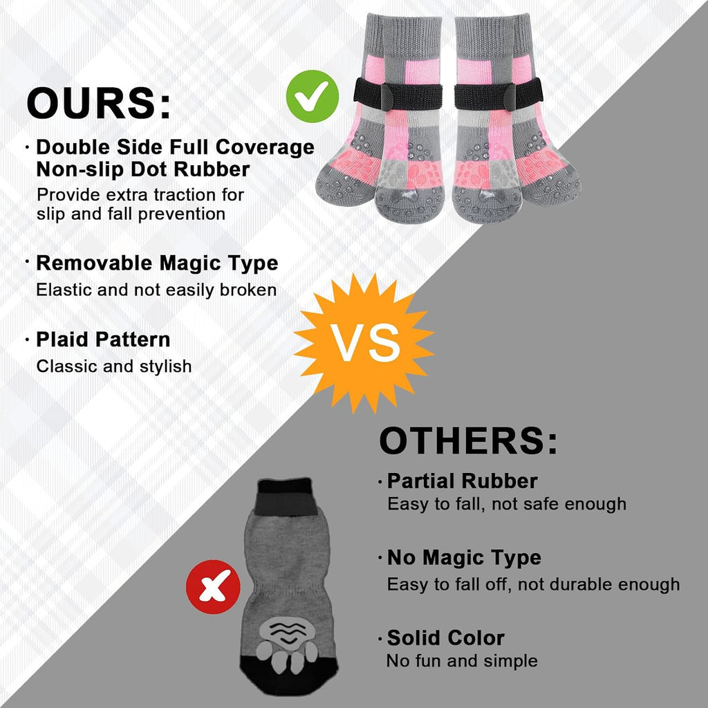 BEAUTYZOO Non Slip Dog Socks to Prevent Licking Paws, Dog Shoes Booties for Hardwood Floors Anti Slip-Thick Grip Works Even When Twisted-Paw Protector for Cold Pavement Small Medium Large Senior Dogs