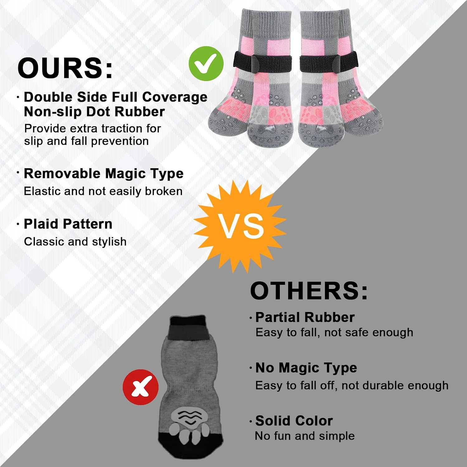 BEAUTYZOO Non Slip Dog Socks to Prevent Licking Paws, Dog Shoes Booties for Hardwood Floors Anti Slip-Thick Grip Works Even When Twisted-Paw Protector for Cold Pavement Small Medium Large Senior Dogs