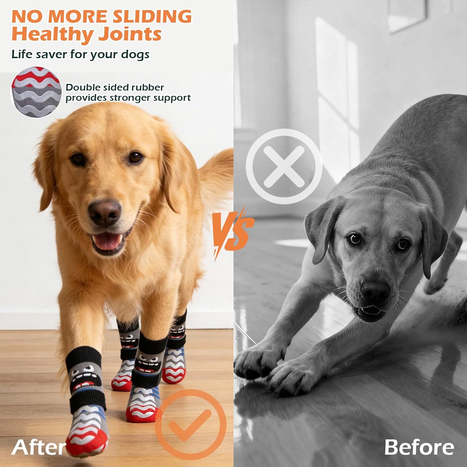 Dog Socks to Prevent Licking Paws with Grippers for Hardwood Floors Anti Slip, Cute Double Sides Dog Winter Shoes Booties Boots & Paw Protectors with for Small Medium Large Senior Dogs M