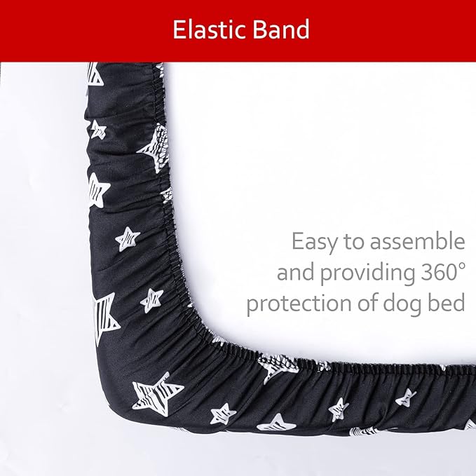 Waterproof Dog Bed Covers Replacement Washable Pet Hair Easy to Remove, Noiseless Quilted Puppy Pet Bed Cover Lovely Black Star Print 35x44 Inches, for Dog/Cat, Cover Only