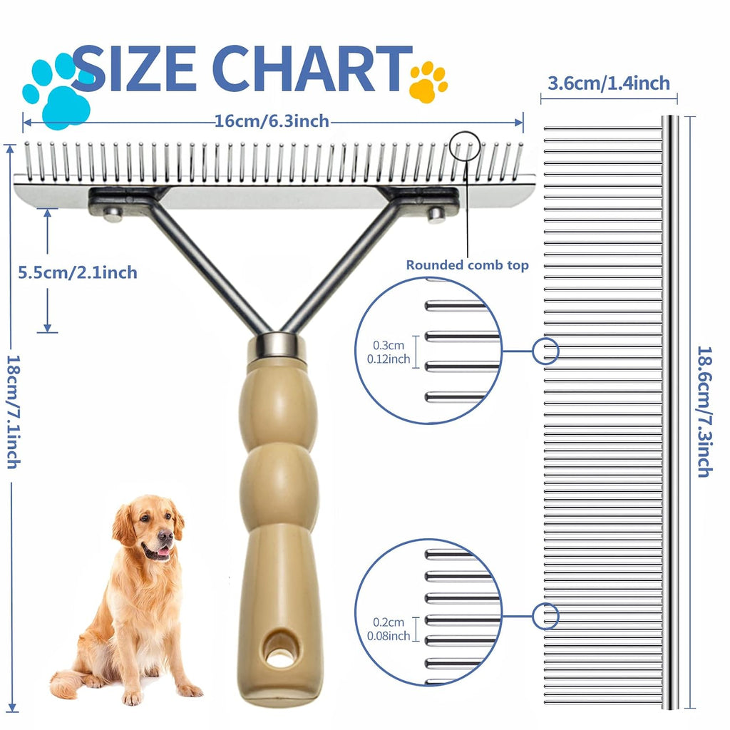 Dog Rake for Undercoat, Long-Haired Pet Brush & Metal Shedding Comb | Long-Tooth Rake, for Husky Golden Retriever German Shepherd Cats, Pet Grooming Set,Horse Brush, Reduce Shedding