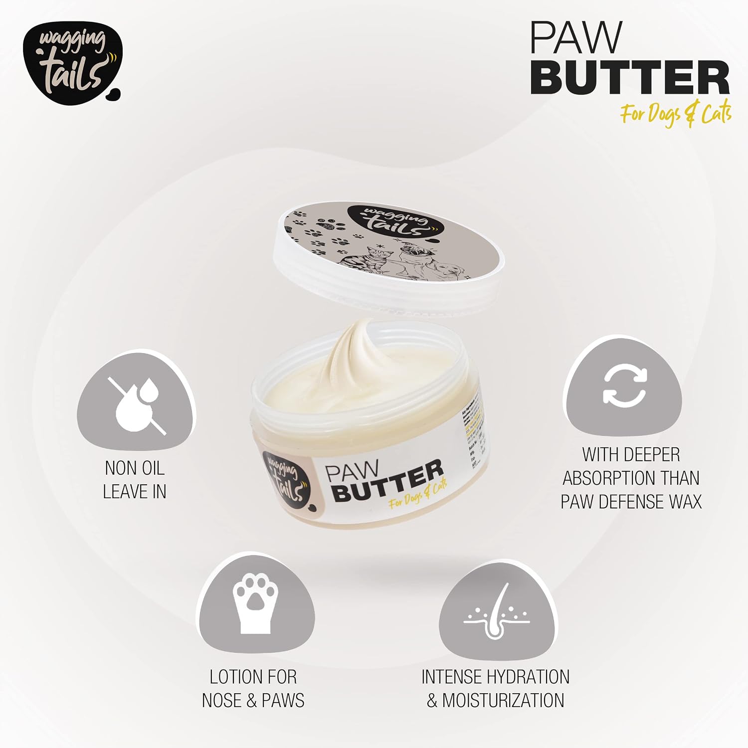 Wagging Tails Paw Butter for Dogs & Cats | Protects Dry Paw Pads, Snouts & Elbows |All-Weather Protection with Shea Butter, Coconut Oil & Beeswax |Lick-Safe - 1.76 fl oz