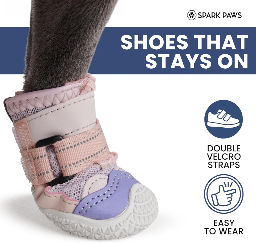 Spark Paws 365 Dog Shoes - All-Season Boots for Winter Snow & Hot Pavement | Water-resistant, anti-slip, stay-on straps - rain, ice & summer booties in one. Reflective; small, medium & large dogs