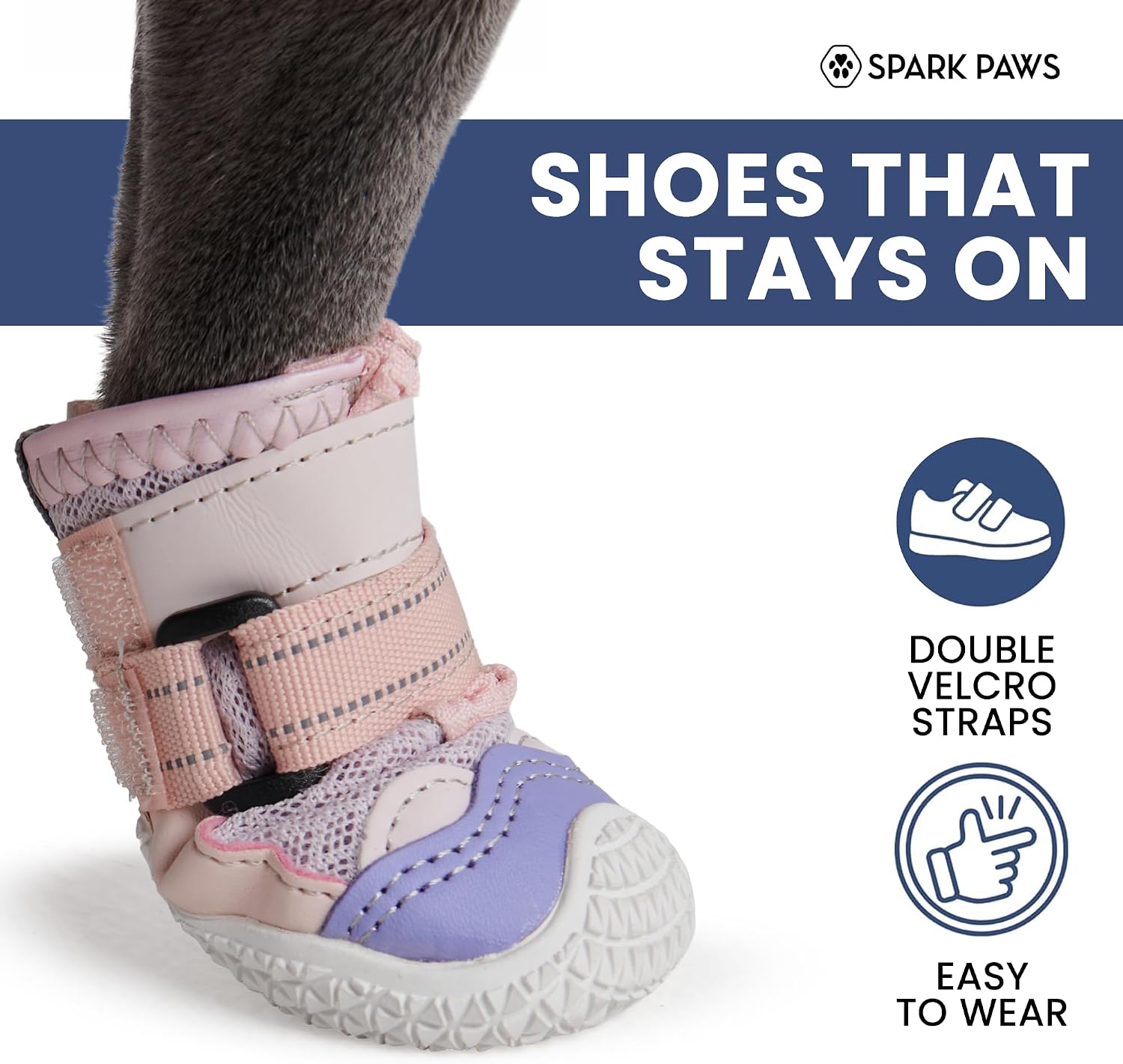 Spark Paws 365 Dog Shoes - All-Season Boots for Winter Snow & Hot Pavement | Water-resistant, anti-slip, stay-on straps - rain, ice & summer booties in one. Reflective; small, medium & large dogs