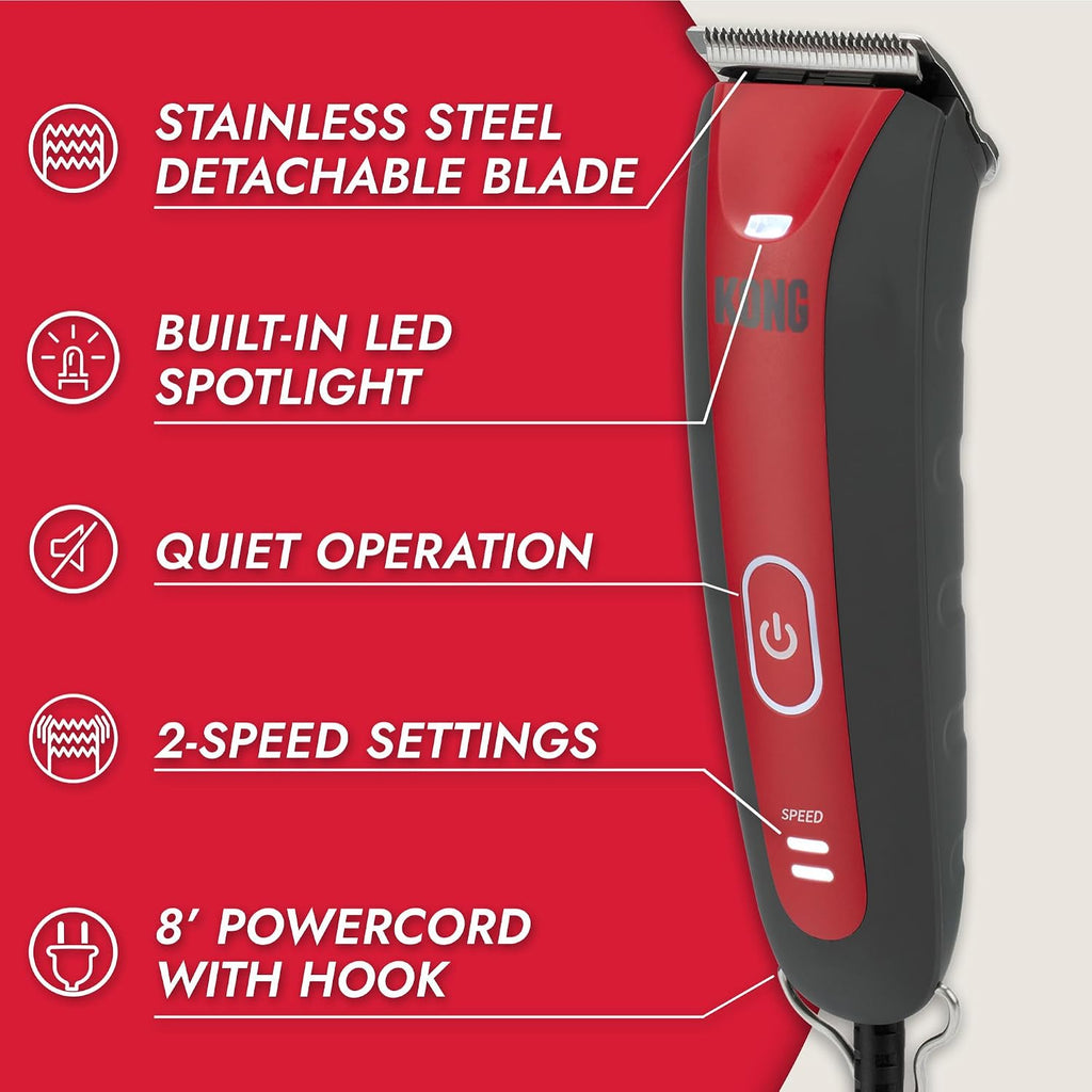 Kong 2-Speed Dog Clipper Grooming Kit Waterproof 6 Combs Medium Coat Types