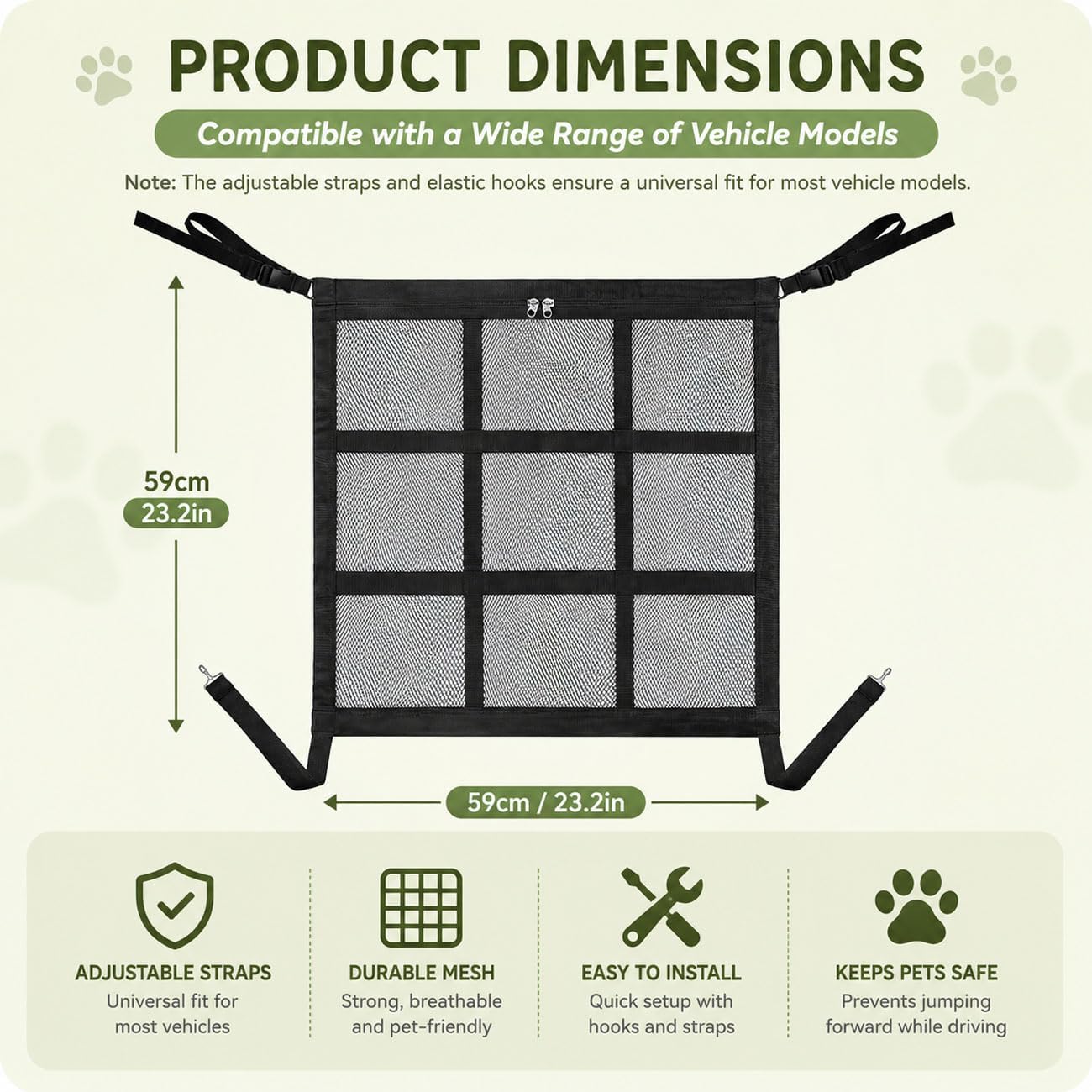 Dog Car Barrier for Lexus TX 2024-2025, Dog Barrier Adjustable Mesh Divider with Zipper Backseat Pet Net Breathable Safety Partition for Travel