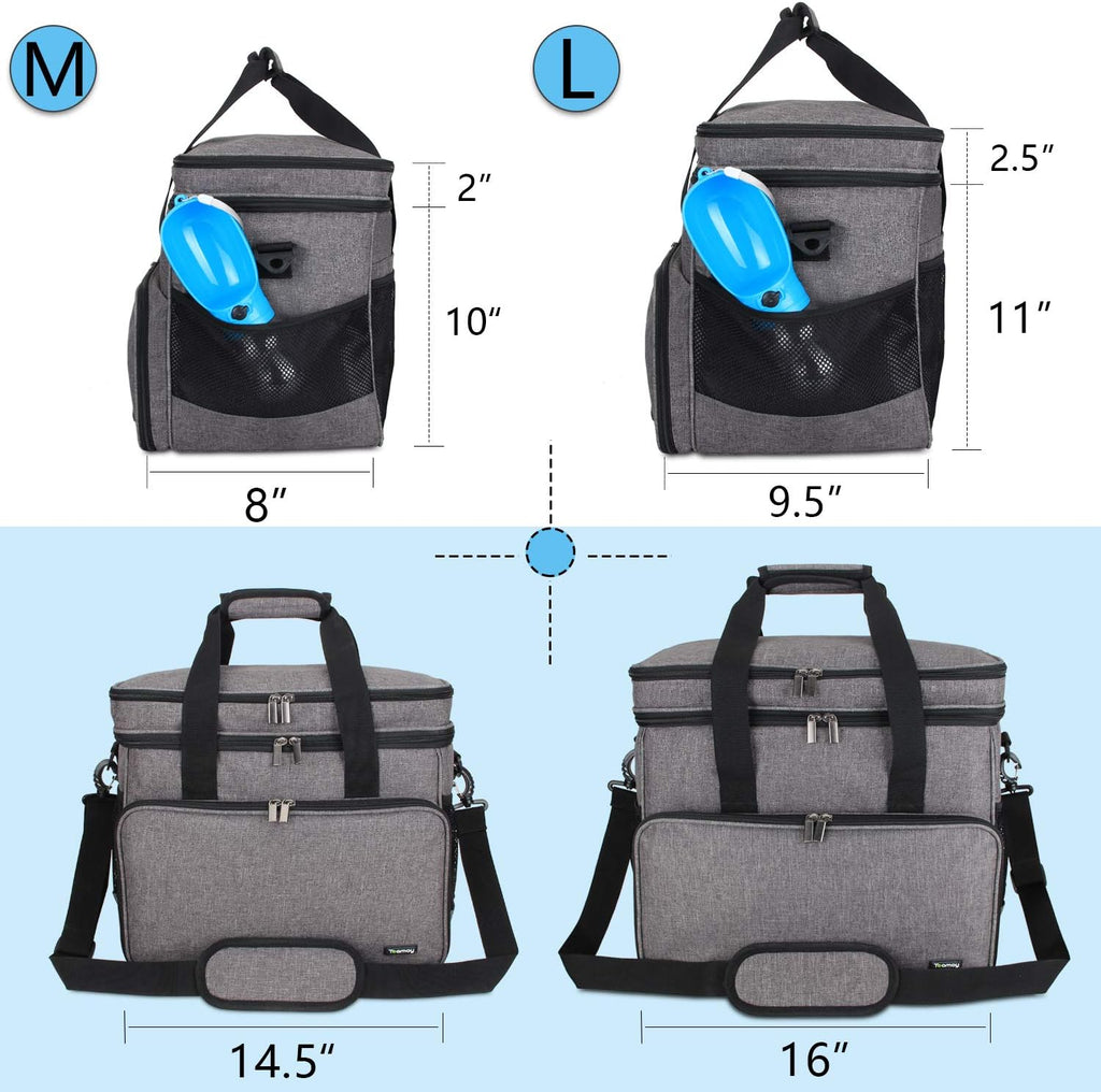 Teamoy 2 Layer Dog Travel Bag, Pet Supplies Weekend Tote Organizer, Gray | Large Dog Bag for Supplies with 2 Silicone Collapsible Bowls, 2 Food Carriers, 1 Water-Resistant Placemat