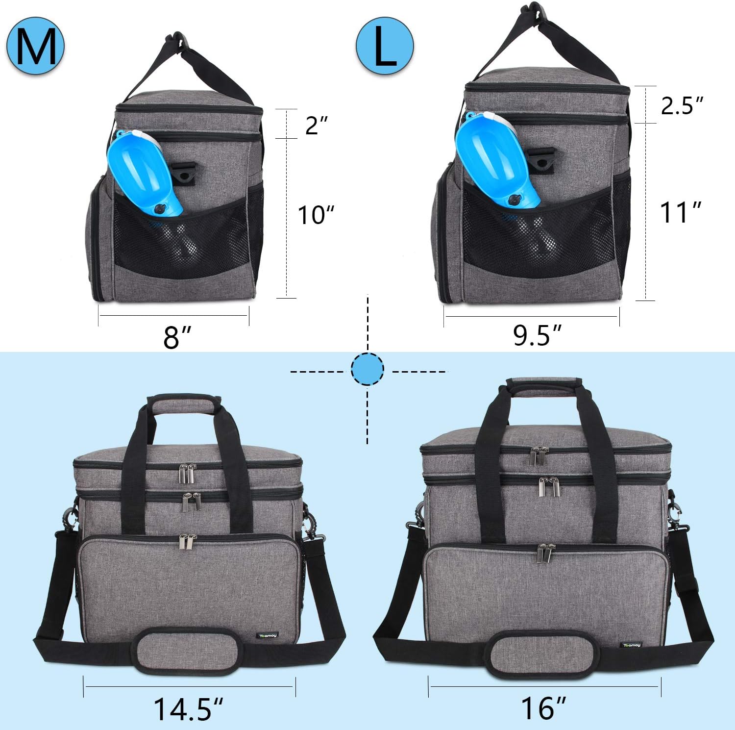 Teamoy 2 Layer Dog Travel Bag, Pet Supplies Weekend Tote Organizer, Gray | Large Dog Bag for Supplies with 2 Silicone Collapsible Bowls, 2 Food Carriers, 1 Water-Resistant Placemat
