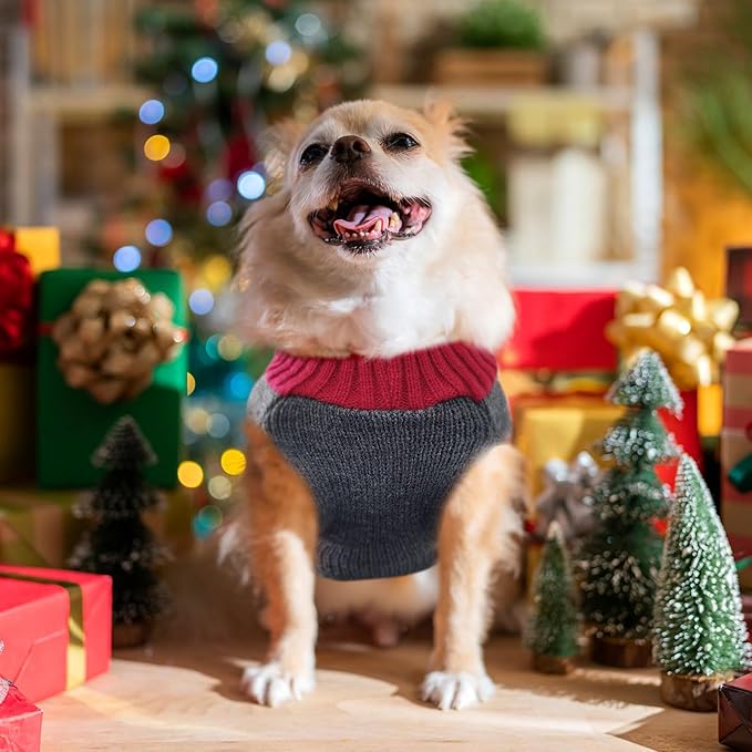 Dog Christmas Sweater Xmas Pet Clothes Cute Gray Reindeer Holiday Puppy Cat Costume New Year Gifts for Small Medium Large Dogs Jumpers (M, Gray Reindeer)