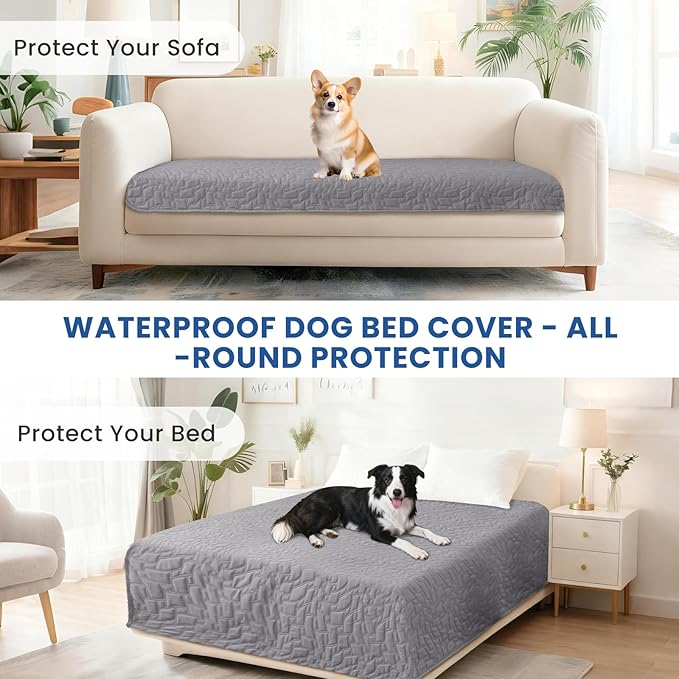 Waterproof Dog Blanket, Non-Slip Soft Pet Bed Cover, Couch Cover for Dogs Washable, Protects Sofa, Furniture, Crate, Car, Tear Resistant Leakproof Pet Blanket (68x82 Inch, Light Grey)