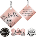 Ultra Joys Stainless Steel Pet ID Tags - Personalized Front and Back Engraving, Customized Dog and Cat Tags, Optional Engraved on Both Sides, Diamond Flower Rose Large