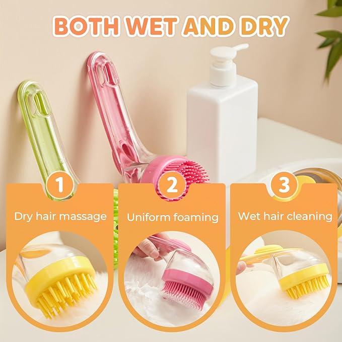 Pet Bath Brush, 2025 New 2 in 1 Dog Bath Brush with Built-in Shampoo Dispenser, Pet Wash Brush for Bathing Dog Grooming Massage Brush for Long Short Haired Dogs Cats Shower (Yellow, Coarse teeth)