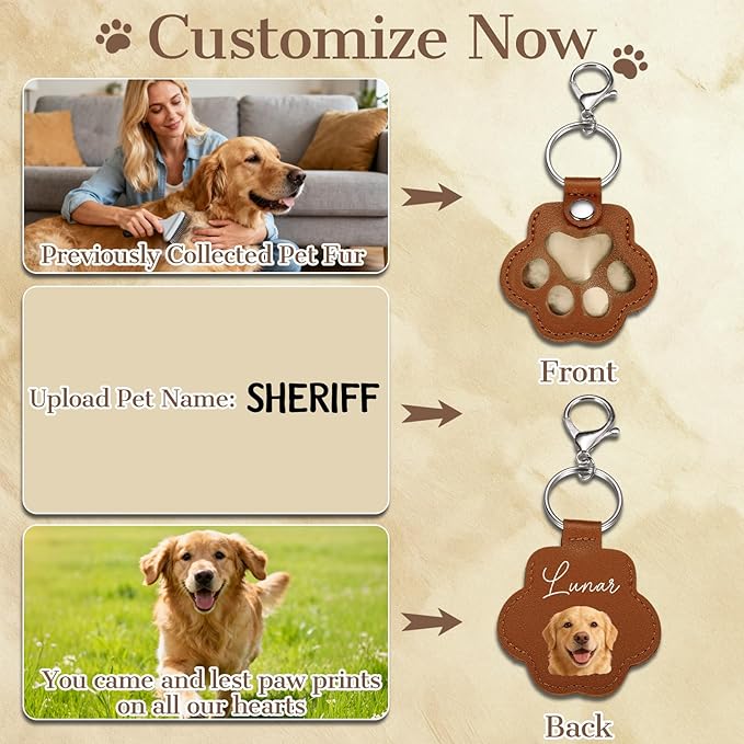 Eunigem Personalized Pet Memorial Gifts for Dogs Cats-Custom Dog Hair Keychain Paw Keychains for Dog Fur-Shaped Leather Keychain,Remembrance Accessory Pet Hair Keepsake for Bag or Key (Color-10)