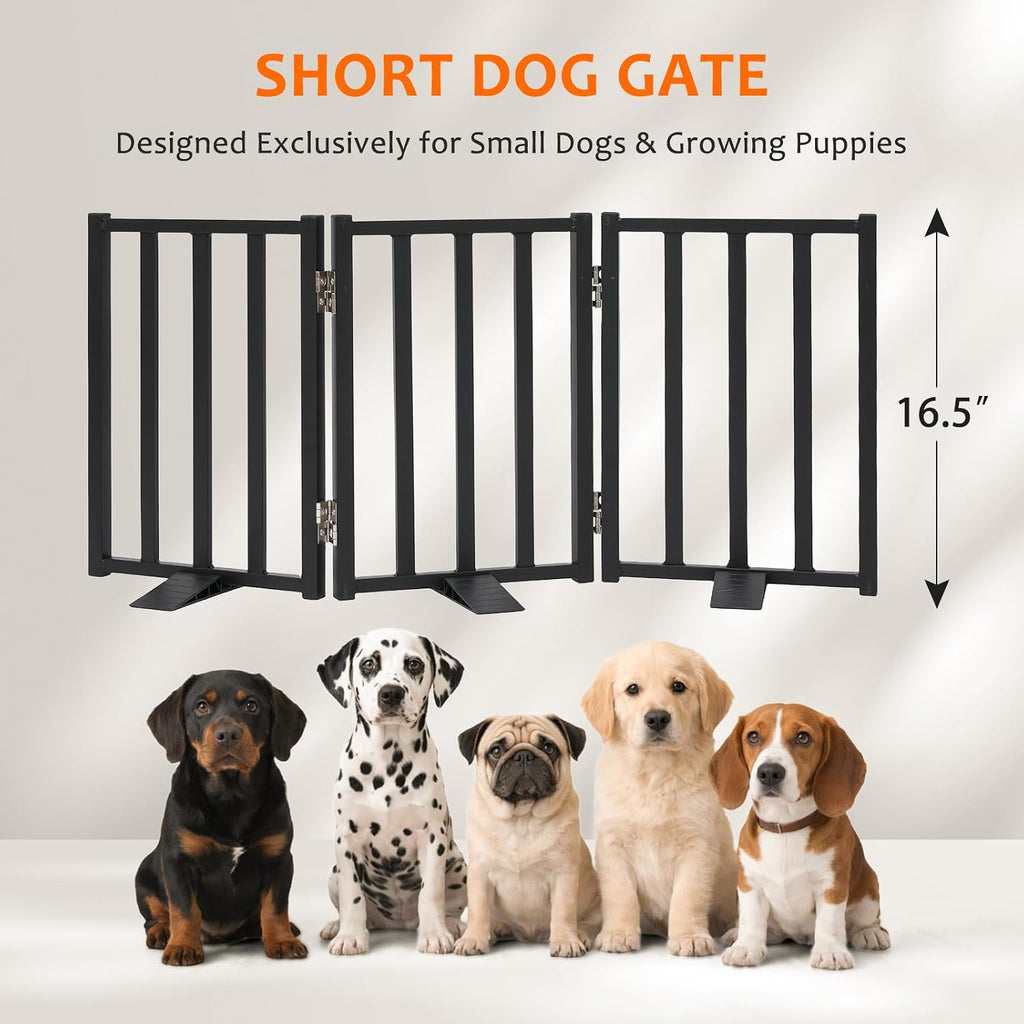 Snagle Paw Freestanding Short Dog Gate, 16.5" Tall, 3-Panel, Black | Up to 36 in wide, foldable, easy step-over, stable feet, for small dogs, doorways, stairs and kitchens