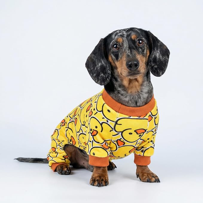 Fitwarm Funny Duck Dog Pajamas, Dog Winter Clothes for Small Dogs Girl, Lightweight Velvet Pet Jumpsuit, Cat Onesie, Yellow, Medium