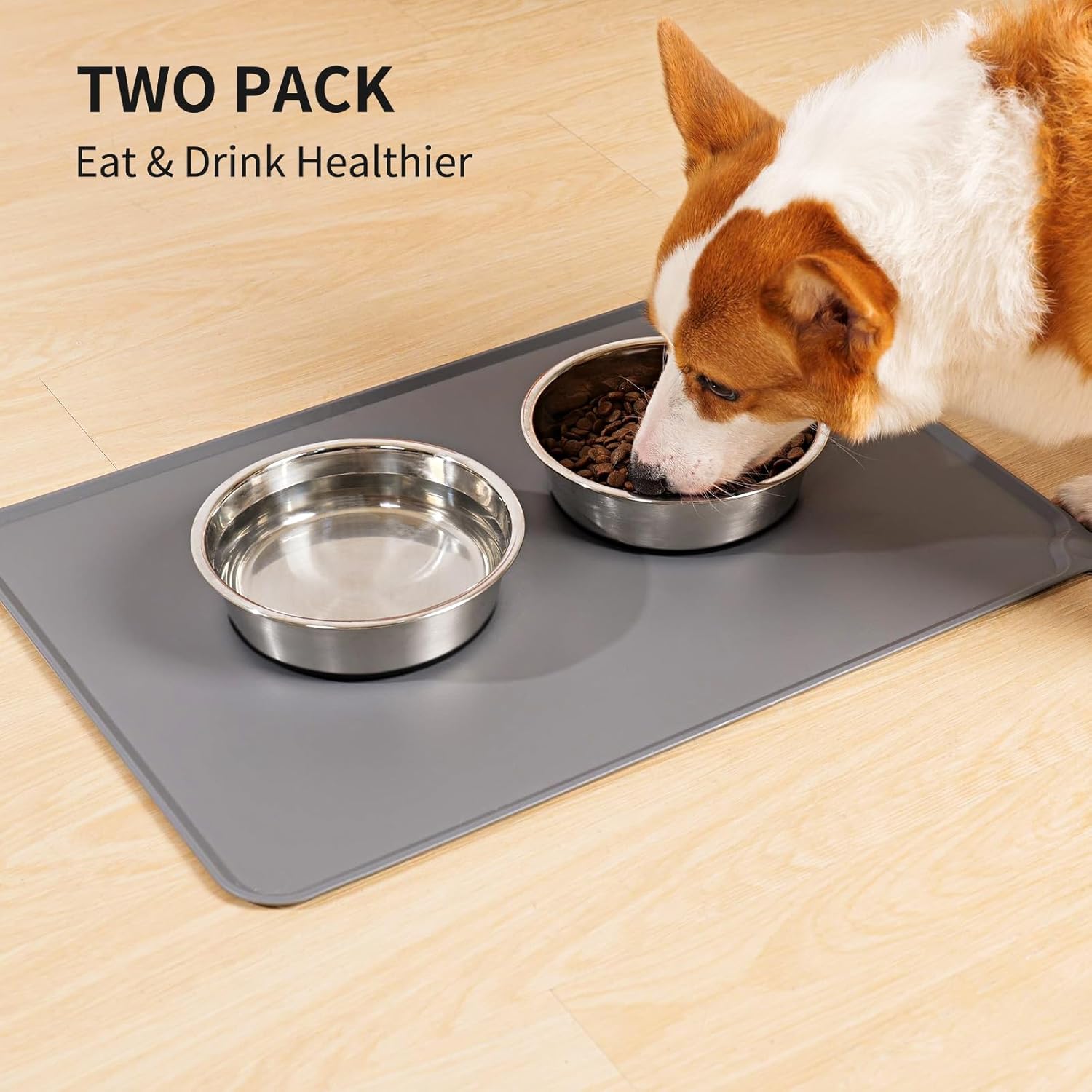 Taglory Stainless Steel Dog Bowls Set of 2, Non-Slip Base, 8 Cup, 59oz | Silicone base stays put on tile & hardwood, dishwasher-safe, food or water for medium to large dogs, Indoor Outdoor Use