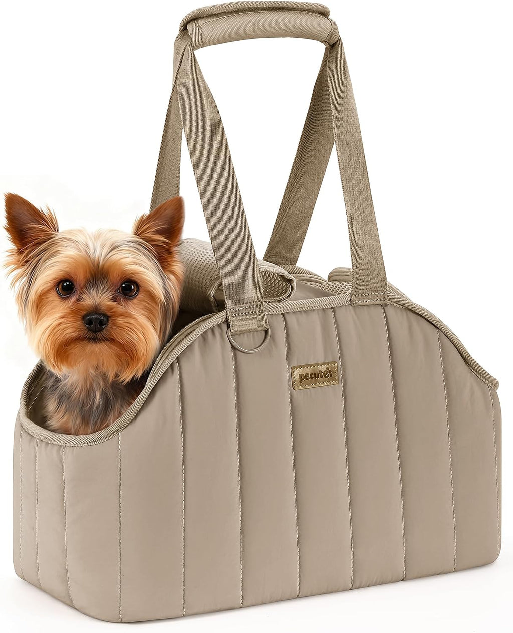 Pecute Dog Purse Carrier, Lightweight Dog Carriers for Small Dogs,Khaki | Breathable mesh,Foldable,Paper-textured fabric is water-repellent,Built-in safety rope,Machine washable,Under 6.6lbs