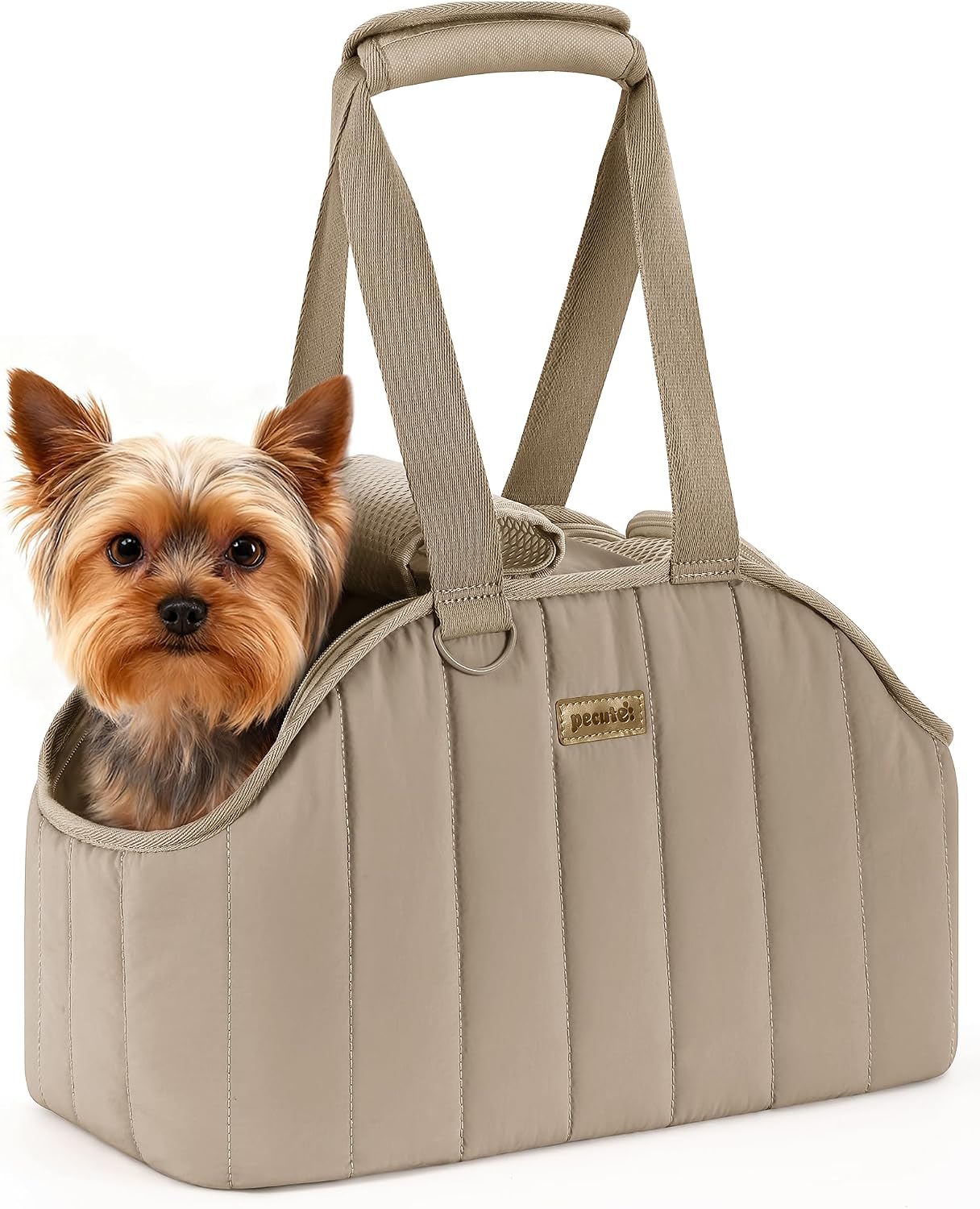 Pecute Dog Purse Carrier, Lightweight Dog Carriers for Small Dogs,Khaki | Breathable mesh,Foldable,Paper-textured fabric is water-repellent,Built-in safety rope,Machine washable,Under 6.6lbs