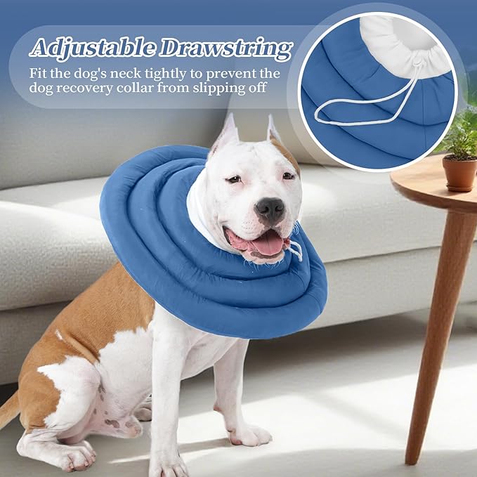 IDOMIK Dog Recovery Collar, Waterproof Soft Dog Cone After Surgery, Comfy Protective Elizabethan Collar Alternative for Dogs Cats, Adjustable Pet Neck Donut Cone Anti-Licking Biting Wounds,Navy,M