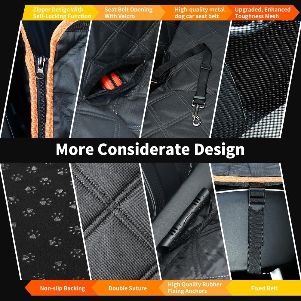 KYG Hard Bottom Dog Car Seat Cover for Full Size Truck SUV | 500 lbs Support,Waterproof, Scratch Resistant, Non-Slip,Mesh Window,Easy Care,Storage pocket for toys, Dog Seat Belt Included