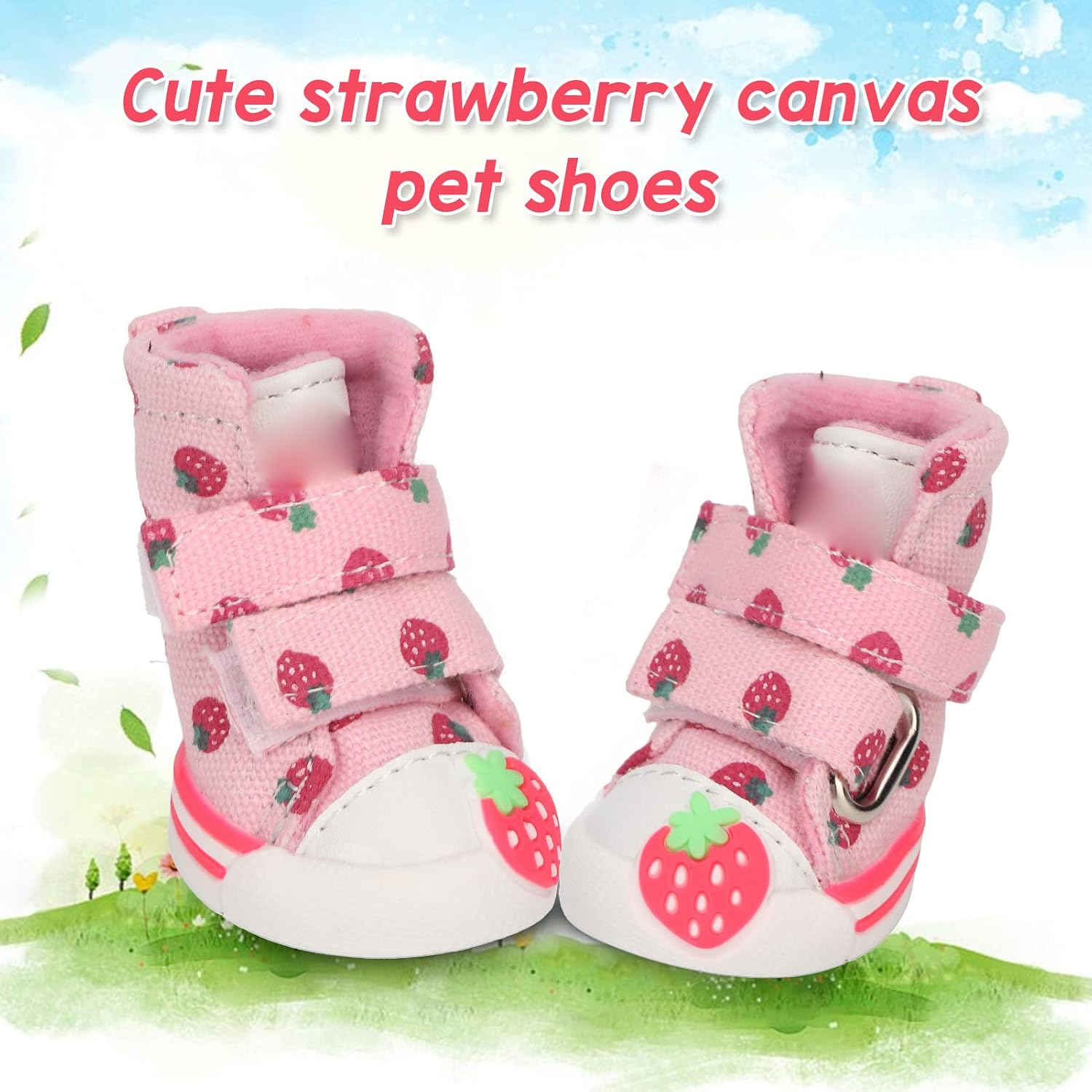 Dog Shoes, Breathable Canvas Cute Strawberry Dog Boots, Comfortable Slip Resistant Dog Boots Paw Protectors with Breathable Rubber Sole for Small Medium Large Dogs(Model 1)