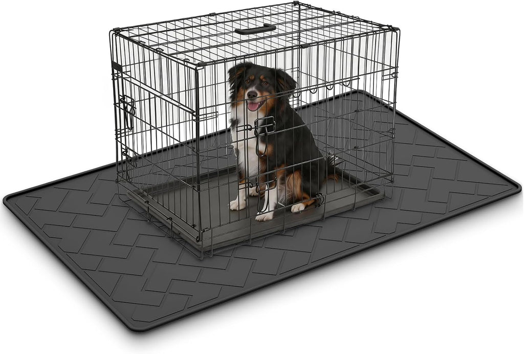 60"×37" Extra Large Mat for Under Dog Crate with Raised Edge, Waterproof Leakproof Easy Clean Non Slip Floor Protector, Reusable Washable Kennel Mat for Large Dogs