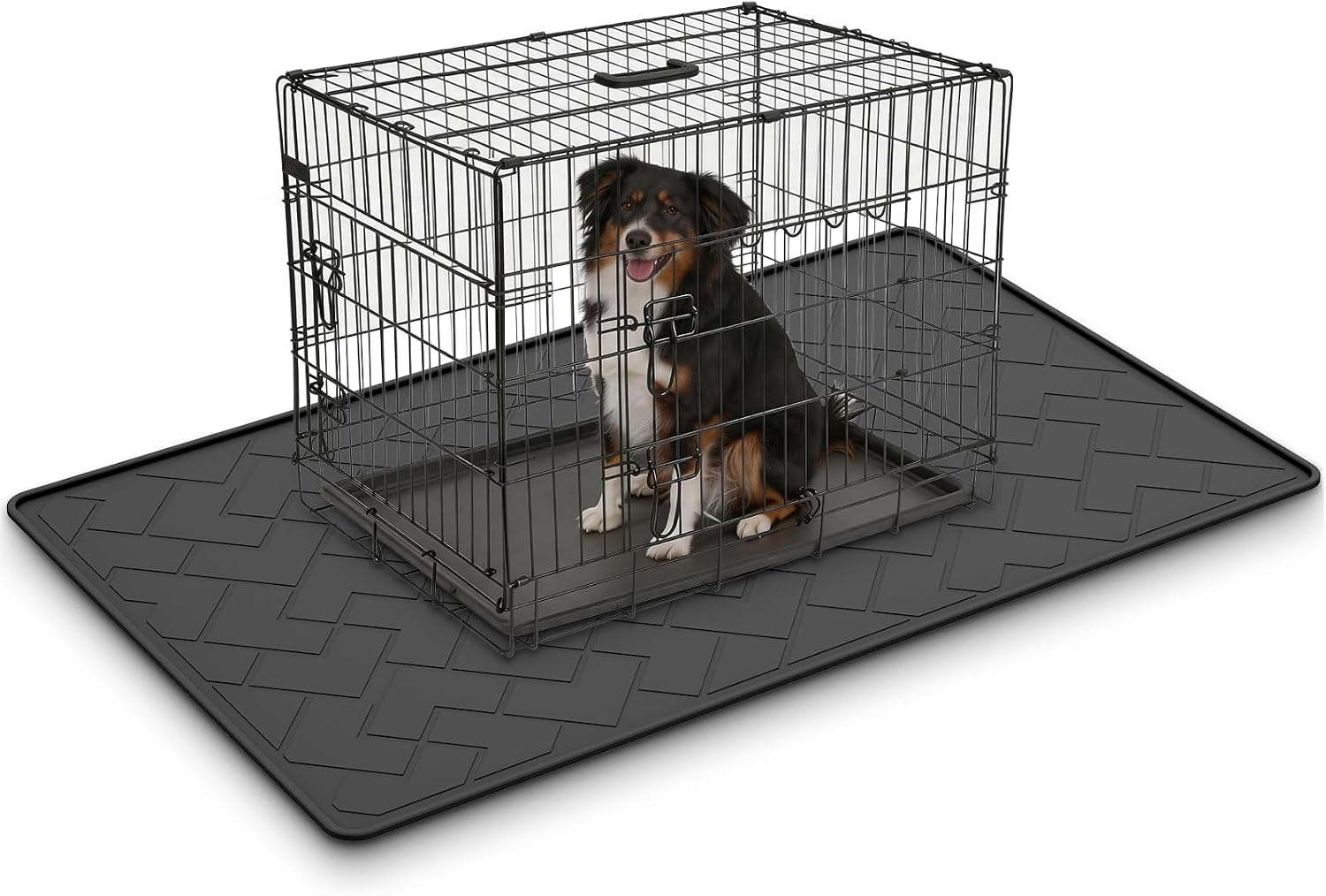 60"×37" Extra Large Mat for Under Dog Crate with Raised Edge, Waterproof Leakproof Easy Clean Non Slip Floor Protector, Reusable Washable Kennel Mat for Large Dogs