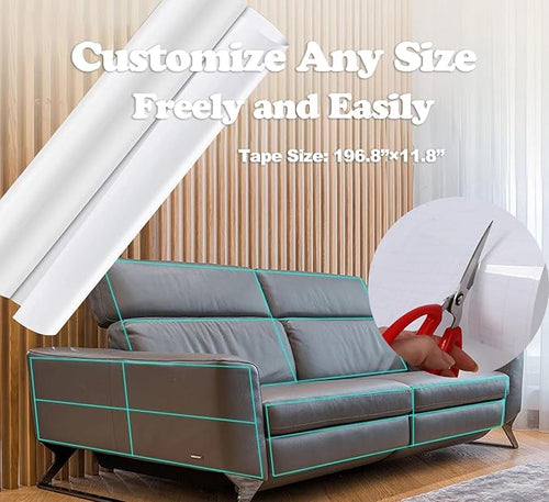 197"x12" Self-Adhesive Cat Scratch Protector Tape, Anti-Claw Couch Furniture Guard for Sofa Beds Doors Tables Walls, Clear Pet Scratch Deterrent